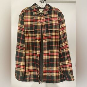 LL Bean Mens Flannel Shirt M Plaid Gray Fleece Lined